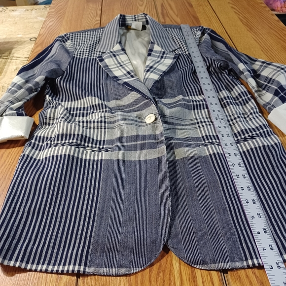 Toni Garment For CC Magic Blazer Blouse Womens Small Blue & White Plaid - Picture 1 of 4